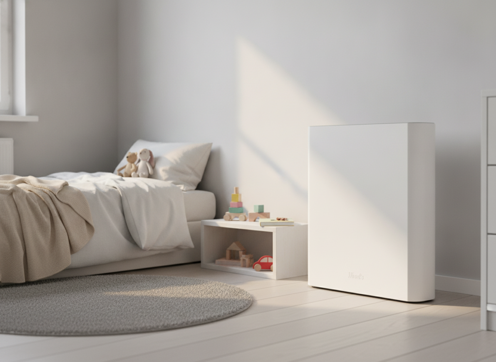 Een Wood's-luchtreiniger in een woonkamer