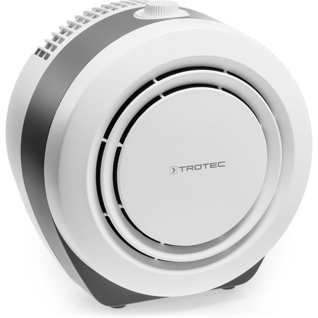 Trotec AirgoClean 10 E luchtreiniger, compact rond model in wit en grijs